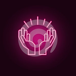 Praying hands neon icon. Elements of Religion set. Simple icon for websites, web design, mobile app, info graphics