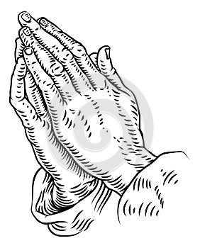 Praying Hands Prayer Christian Vintage Woodcut