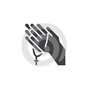 Praying hands with rosary vector icon