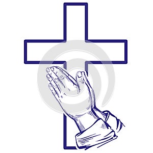 Praying Hands , symbol of Christianity hand drawn vector illustration sketch