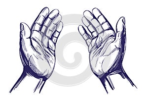 Praying Hands , symbol of Christianity hand drawn vector illustration sketch