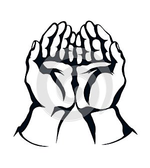 Praying hands. Vector drawing icon