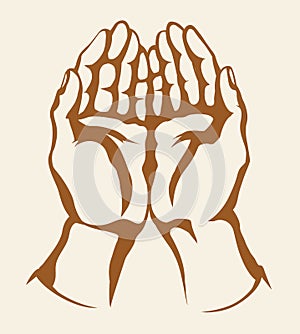 Praying hands. Vector drawing icon