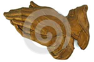 Praying hands on white