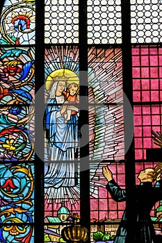 Praying Mary Stained Glass St Mary's Basilica Church Krakow Poland