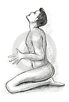 Praying for a Sign or Answers Nude Male Illustration