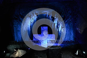 Praying spot in Zipaquira's Salt Cathedral, Colombia photo