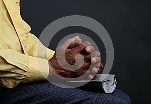 Praying to God with hand together with people stock photo
