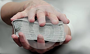 Praying to God with hand together with people stock photo