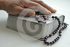 Praying to God with hand together with people stock photo