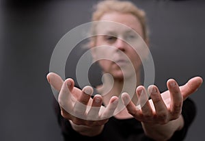 praying to God worshipping with hands together with people stock image stock photo