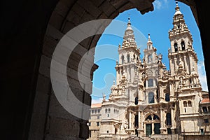 Praza do Obradoiro or Obradeiro square in Santiago de Compostela, Spain. Famous Camino de Santiago World Heritage pilgrims` way o photo