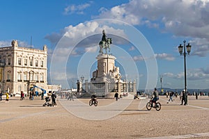 PraÃÂ§a do Comercio with the statue of  King Jose I in Lisbon, Portugal