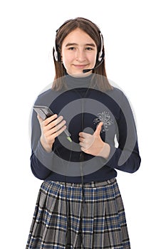 Pre-adolescent girl listening to music on smartphone