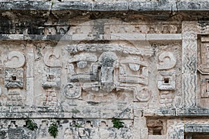 Pre-columbian carvings at the Chichen-Itza Mayan site, Mexico.