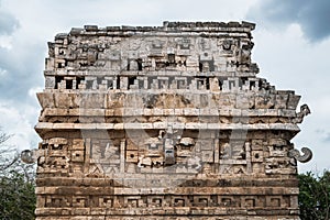 Pre-columbian carvings at the Chichen-Itza Mayan site, Mexico.