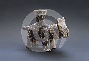 Pre-columbian feline ceramic called `Huaco` from Chancay