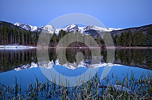 Pre dawn image of the Continental Divide and a Sprague Lake refl