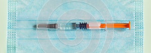 A pre-filled syringe with a ready-to-use medical solution in a small surgical mask.