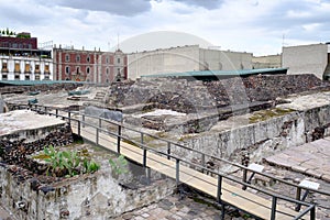 Pre-hispanic ruins of the aztec city of Tenochtitlan in Mexico City