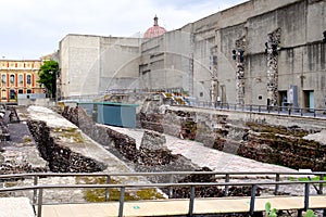 Pre-hispanic ruins of the aztec city of Tenochtitlan in Mexico City