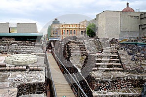 Pre-hispanic ruins of the aztec city of Tenochtitlan in Mexico City