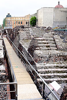 Pre-hispanic ruins of the aztec city of Tenochtitlan in Mexico City