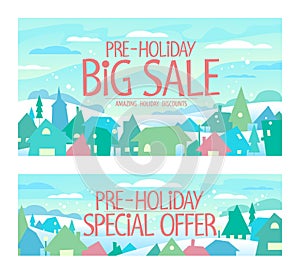 Pre-holiday big sale, special offer Christmas sale, New Year holidays vector web banners set