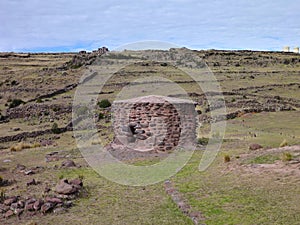 Pre-incan burrial site sillustani with chulpas