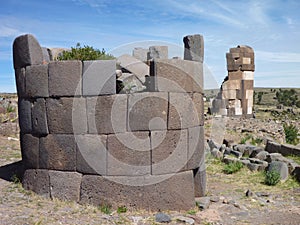 Pre-incan burrial site sillustani with chulpas