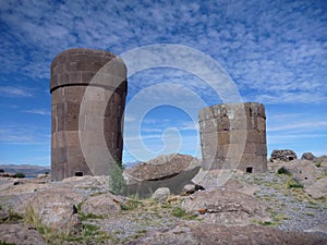 Pre-incan burrial site sillustani with chulpas