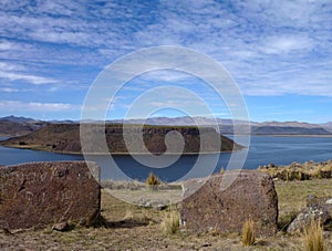 Pre-incan burrial site sillustani with chulpas