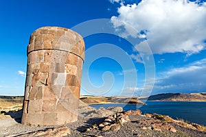 Pre Incan Funerary Tower at Sillustani photo