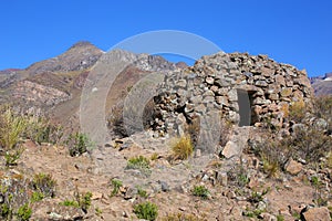 Pre-Incan round house named colca near Chivay in Peru