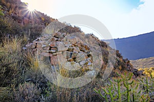 Pre-Incan round house named colca near Chivay in Peru