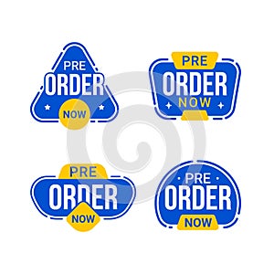 Pre order now label badges collection flat vector design