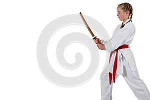 Tweenage girl going karate