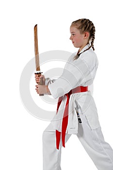 Tweenage girl going karate