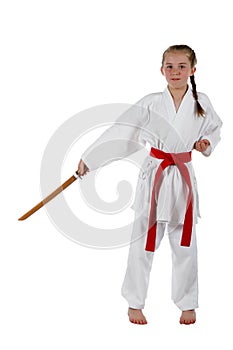Tweenage girl going karate