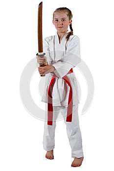 Tweenage girl going karate