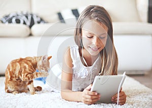 Pre teen girl with tablet pc