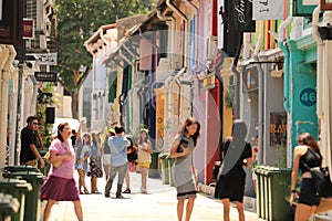 Pre-war shophouses turned boutiques at Haji lane , Singapore