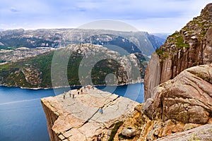 Preachers Pulpit Rock in fjord Lysefjord - Norway photo