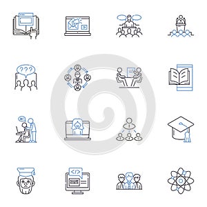 Preaching line icons collection. ermonizing, Evanglizing, Homiletic, Orating, Prophesying, Addressing, Teaching vector photo