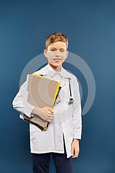 A preadolescent boy in a lab photo