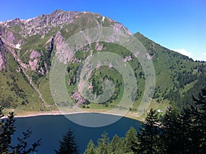 Prealpine mountain artificial lake in Lucomagno, Switzerland