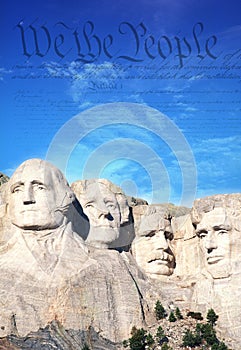 Preamble to the U.S. Constitution behind Mount Rushmore photo