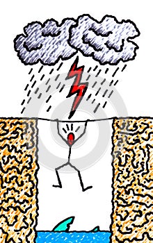 Precariousness of modern man - concept illustration drawn freehand