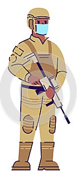 Precautionary measure for soldier semi flat RGB color vector illustration