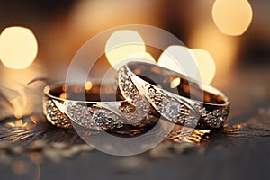Precious bands Silver and gold wedding rings, bokeh background allure